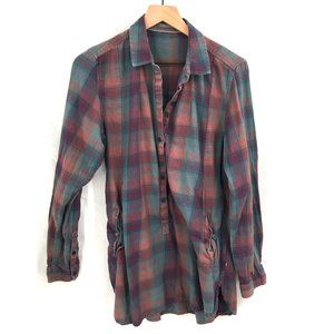 TOAD & CO Organic Cotton Button-Placket Long-Sleeve Tunic top shirt Plaid M